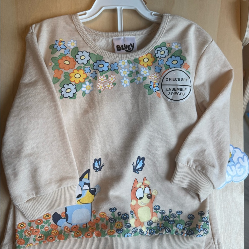 Bluey Kids' Beige Floral Sweatshirt & Shorts BNWT